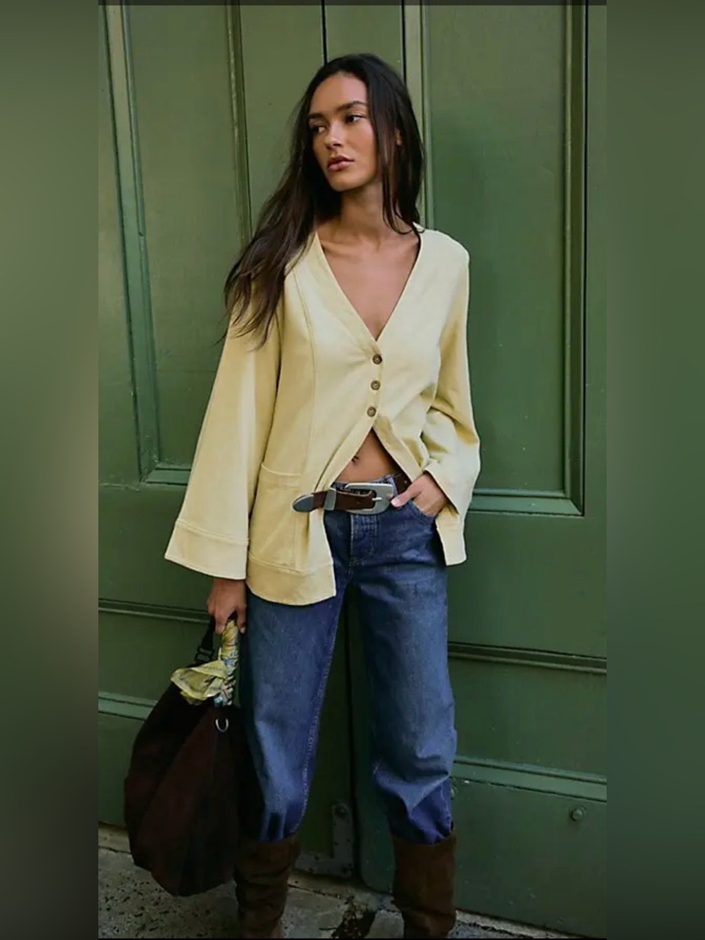 FREE PEOPLE Strada Light Green Cardigan XL